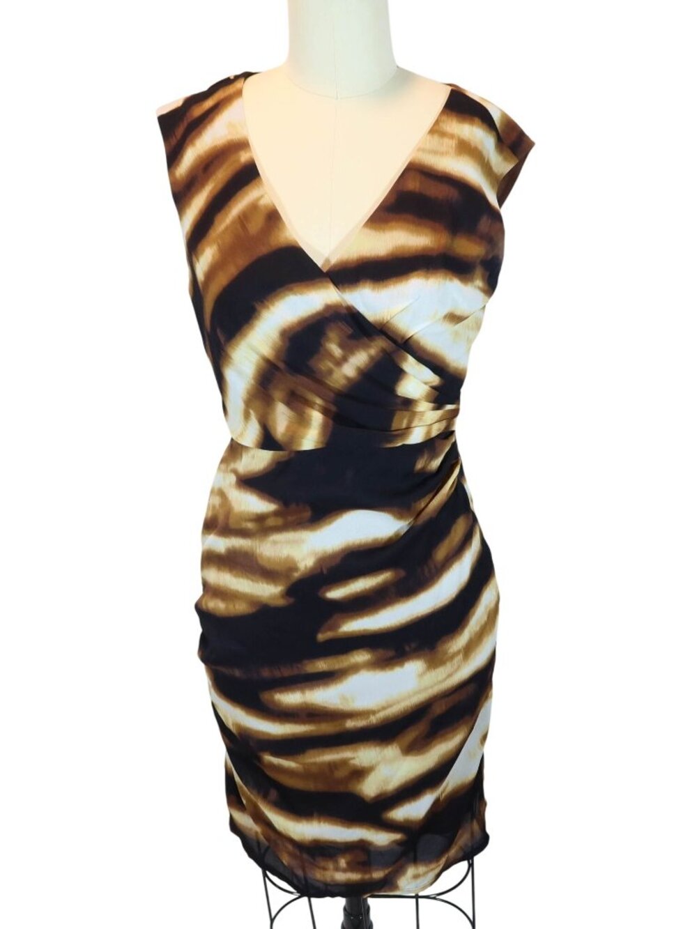 ANN TAYLOR Abstract Print Ruched Silk Sheath Dress Size 0 Luxe Career Brunch